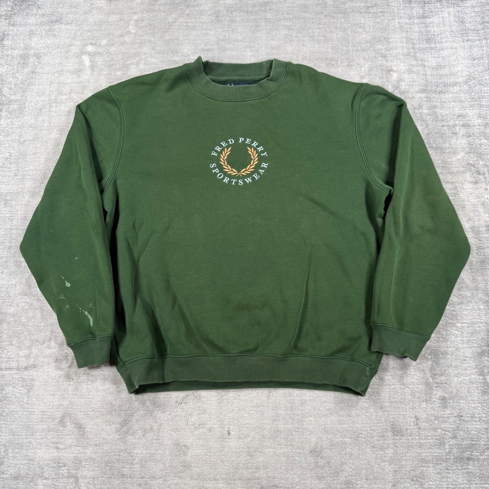 Fred Perry Sportswear Sweatshirt Mens Small Green Embroidered Laurel Wreath Logo